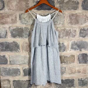 Madewell‎ Gray Dream Drift Overlay Dress Size 12 Linen Blend Pockets Neutral